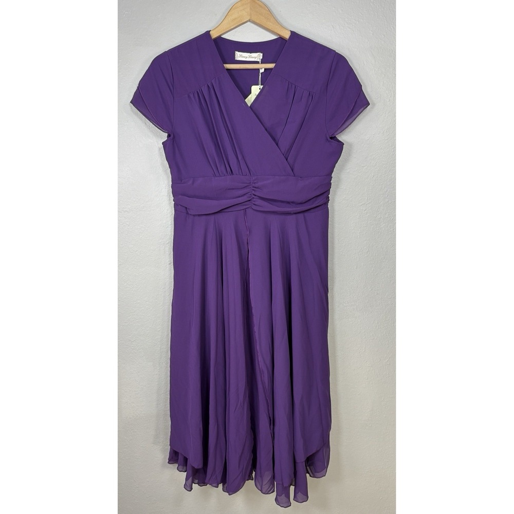 NWT Purple Chiffon Forest Fairy Midi Dress Flowy Romantic Wedding Guest XXL Boho